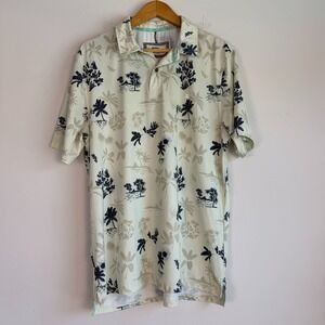 Jetty Bunker Palm Print Polo Shirt Medium Short Sleeves Golf